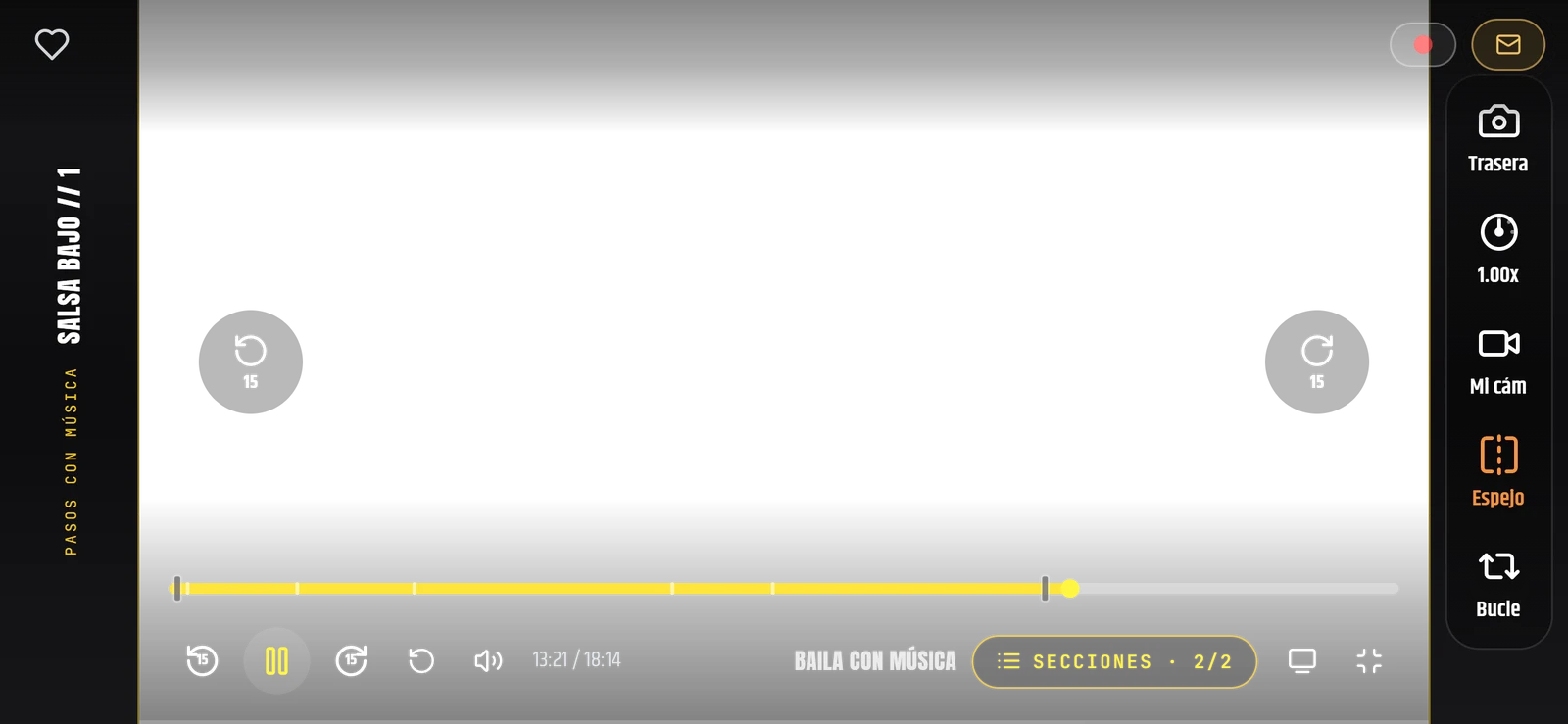 El reproductor de la clase en un móvil en horizontal