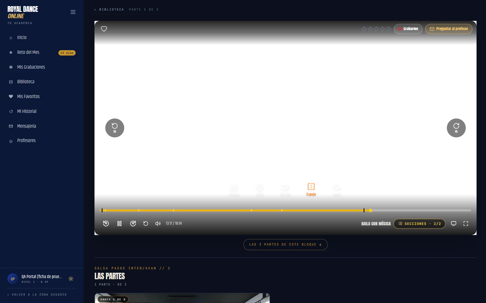 El reproductor de la clase en el ordenador